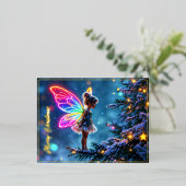 Schattigee kerst fee gradient neon vleugels folie feestdagen briefkaart (Staand Voorkant)
