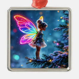 Schattigee kerst fee gradient neon vleugels metalen ornament