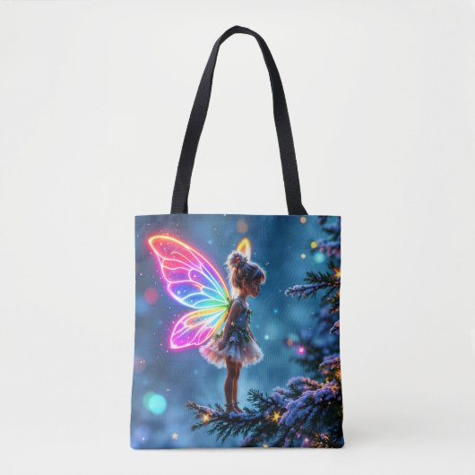 Schattigee kerst fee gradient neon vleugels tote bag (Voorkant)