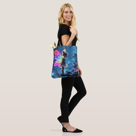 Schattigee kerst fee gradient neon vleugels tote bag (Op model)