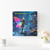 Schattigee kerst fee gradient neon vleugels vierkante klok (Huis)