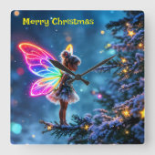 Schattigee kerst fee gradient neon vleugels vierkante klok (Voorkant)