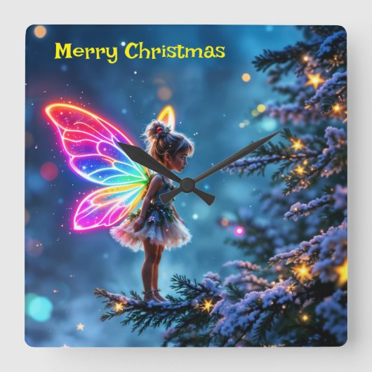 Schattigee kerst fee gradient neon vleugels vierkante klok (Voorkant)