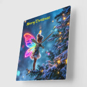 Schattigee kerst fee gradient neon vleugels vierkante klok (Hoek)