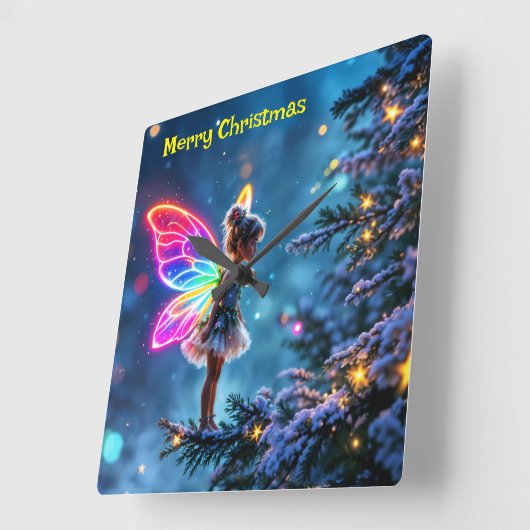 Schattigee kerst fee gradient neon vleugels vierkante klok (Hoek)
