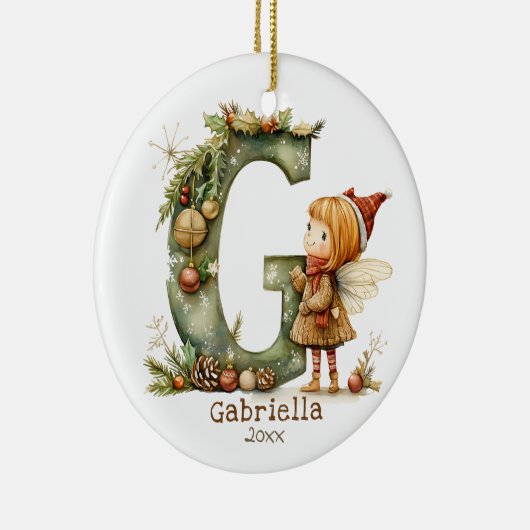 Schattigee kerst fee Initiaal 'G' Custom Keepsake Keramisch Ornament (Rechts)