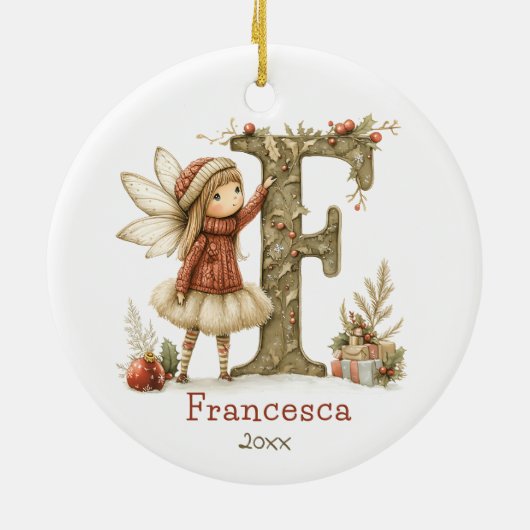 Schattigee kerst fee Initiaal Gepersonaliseerd Kee Keramisch Ornament (Achterkant)