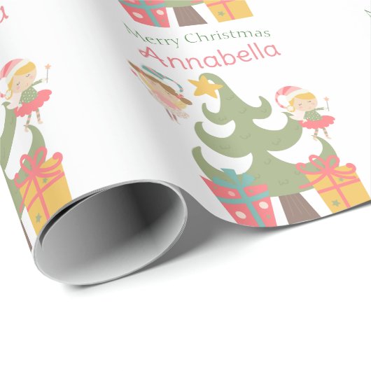 Schattigee Kerst feeën aangepaste naam Cadeaupapier (Rol Hoek)