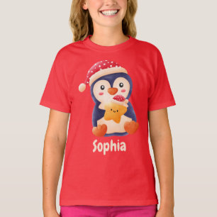 Schattigee Kerst Feestelijke Pinguïn Custom meisje T-shirt