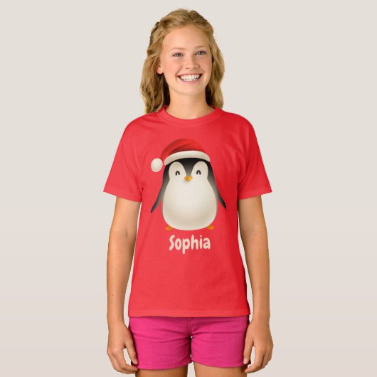Schattigee Kerst Feestelijke Pinguïn Custom meisje T-shirt (Voorkant volledig)