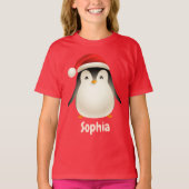 Schattigee Kerst Feestelijke Pinguïn Custom meisje T-shirt (Voorkant)