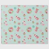 Schattigee kerst Flamingo Sneeuwvlok Cadeaupapier (Vlak)