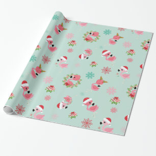 Schattigee kerst Flamingo Sneeuwvlok Cadeaupapier