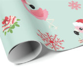 Schattigee kerst Flamingo Sneeuwvlok Cadeaupapier (Rol Hoek)