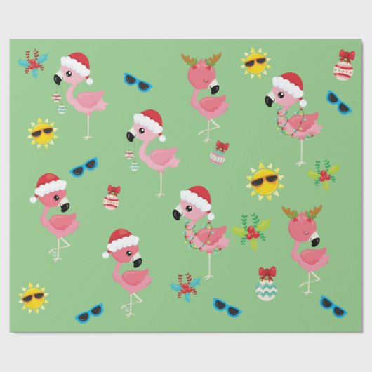 Schattigee kerst Flamingo Tropical Cadeaupapier (Vlak)