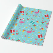 Schattigee kerst flamingo's cadeaupapier (Uitgerold)