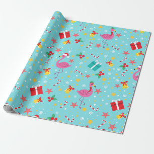 Schattigee kerst flamingo's cadeaupapier