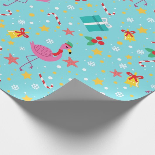 Schattigee kerst flamingo's cadeaupapier (Hoek)