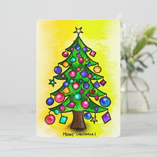 Schattigee Kerst Flat Vakantie Kaart (Staand voorkant)