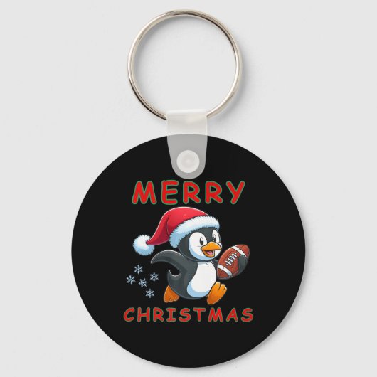 Schattigee kerst Football pinguïn Sleutelhanger (Voorkant)