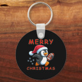 Schattigee kerst Football pinguïn Sleutelhanger (Voorkant)
