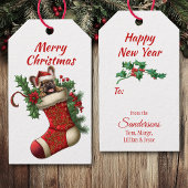 Schattigee kerst Franse Bulldog Peeking Cadeaulabel