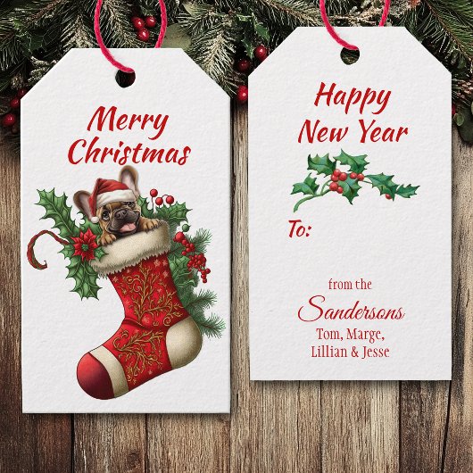 Schattigee kerst Franse Bulldog Peeking Cadeaulabel