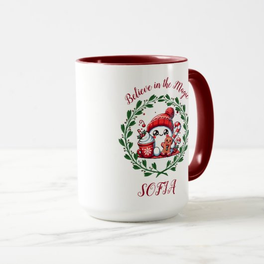 Schattigee kerst gelooft in magie mok (Voorkant rechts)