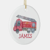 Schattigee Kerst gepersonaliseerde brandweerwagen  Keramisch Ornament (Rechts)