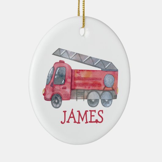 Schattigee Kerst gepersonaliseerde brandweerwagen  Keramisch Ornament (Rechts)