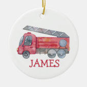 Schattigee Kerst gepersonaliseerde brandweerwagen  Keramisch Ornament (Voorkant)