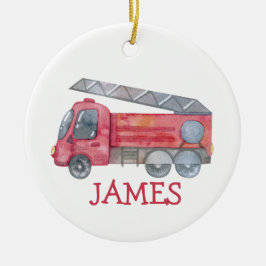 Schattigee Kerst gepersonaliseerde brandweerwagen  Keramisch Ornament
