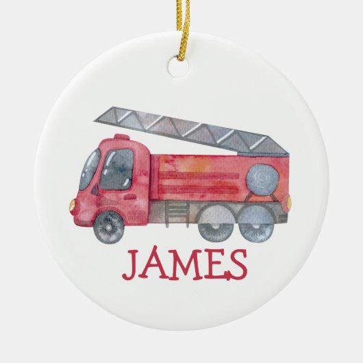 Schattigee Kerst gepersonaliseerde brandweerwagen  Keramisch Ornament (Voorkant)