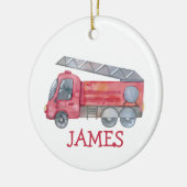 Schattigee Kerst gepersonaliseerde brandweerwagen  Keramisch Ornament (Links)