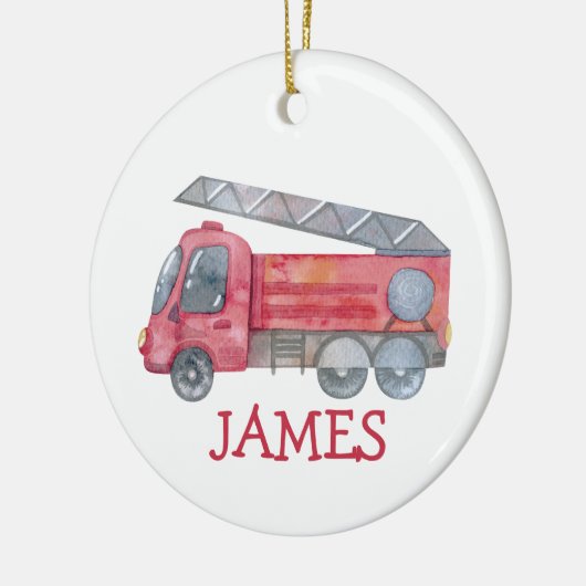 Schattigee Kerst gepersonaliseerde brandweerwagen Keramisch Ornament (Links)