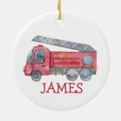 Schattigee Kerst gepersonaliseerde brandweerwagen  Keramisch Ornament (Achterkant)