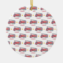 Schattigee Kerst gepersonaliseerde brandweerwagen  Keramisch Ornament