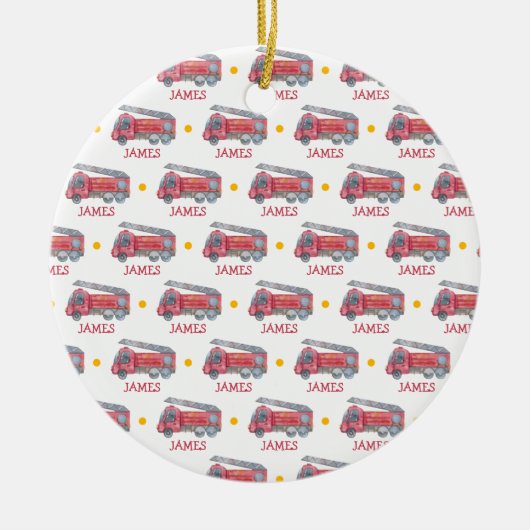 Schattigee Kerst gepersonaliseerde brandweerwagen Keramisch Ornament (Voorkant)