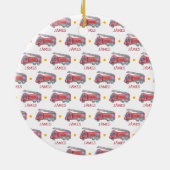 Schattigee Kerst gepersonaliseerde brandweerwagen Keramisch Ornament (Achterkant)