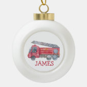 Schattigee Kerst gepersonaliseerde brandweerwagen  Keramische Bal Ornament (Voorkant)