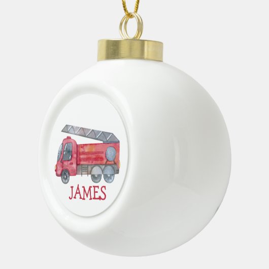 Schattigee Kerst gepersonaliseerde brandweerwagen  Keramische Bal Ornament