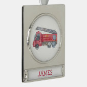 Schattigee Kerst gepersonaliseerde brandweerwagen  Verzilverd Banner Ornament (Rechts)