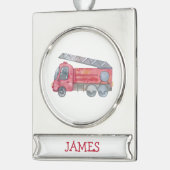 Schattigee Kerst gepersonaliseerde brandweerwagen  Verzilverd Banner Ornament (Links)