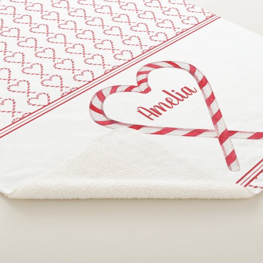 Schattigee Kerst Gepersonaliseerde Naam Candy Cane Sherpa Deken (3/4)