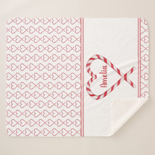 Schattigee Kerst Gepersonaliseerde Naam Candy Cane Sherpa Deken (Voorkant (horizontaal))