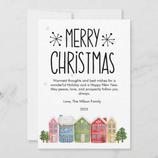 Schattigee kerst gezellige buurt flat feestdagenkaart (Voorkant)