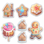 Schattigee Kerst Gingerbread Cookie Set Sticker (Voorkant)