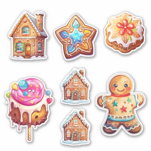 Schattigee Kerst Gingerbread Cookie Set Sticker (Voorkant)