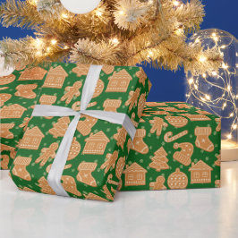 Schattigee Kerst Gingerbread Cookies Groen Cadeaupapier