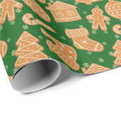 Schattigee Kerst Gingerbread Cookies Groen Cadeaupapier (Rol Hoek)